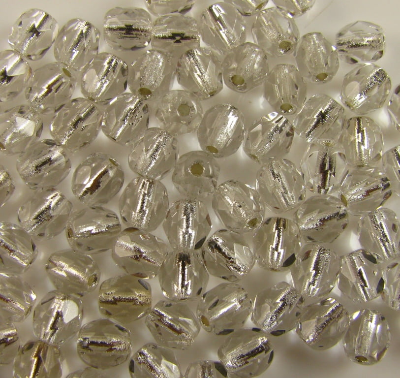 6mm Czech Fire Polish – 00010/81800 – Silver Lined Crystal x 100