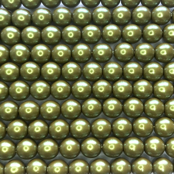 4mm Czech Round Glass Pearl Strand of 55 – 02010/30009 – Iridescent Olive