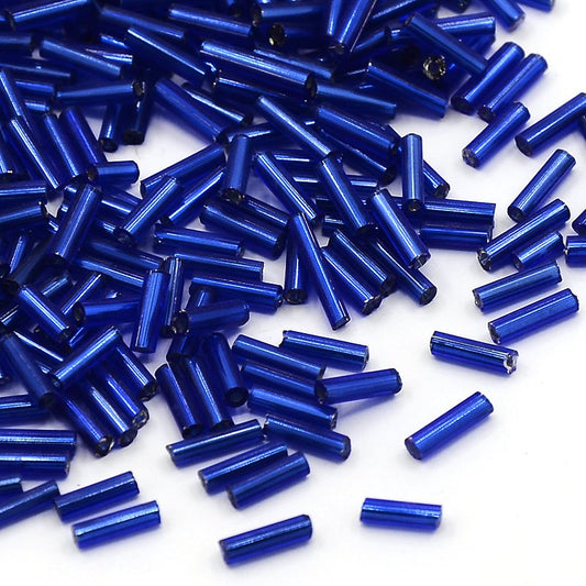 6x1.8mm FGB Silver Lined Bugle Beads - 10g - Silver Lined Dark Blue