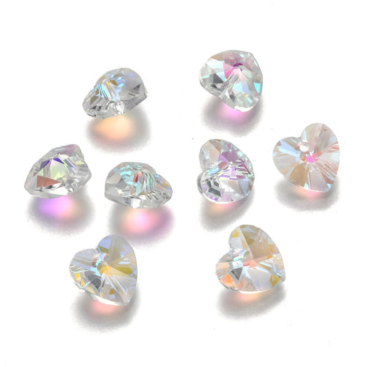 10mm Crystal Heart Pendant - Pack of 10 - Crystal AB