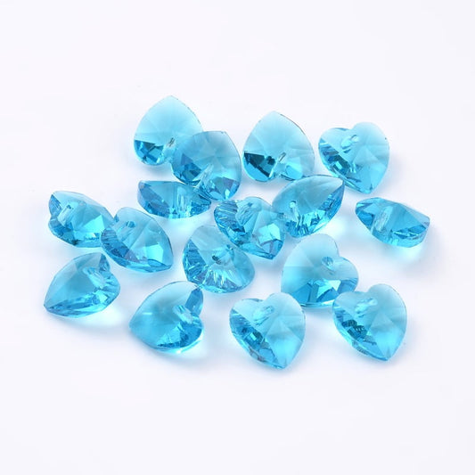 10mm Crystal Heart Pendant - Pack of 10 - Aqua