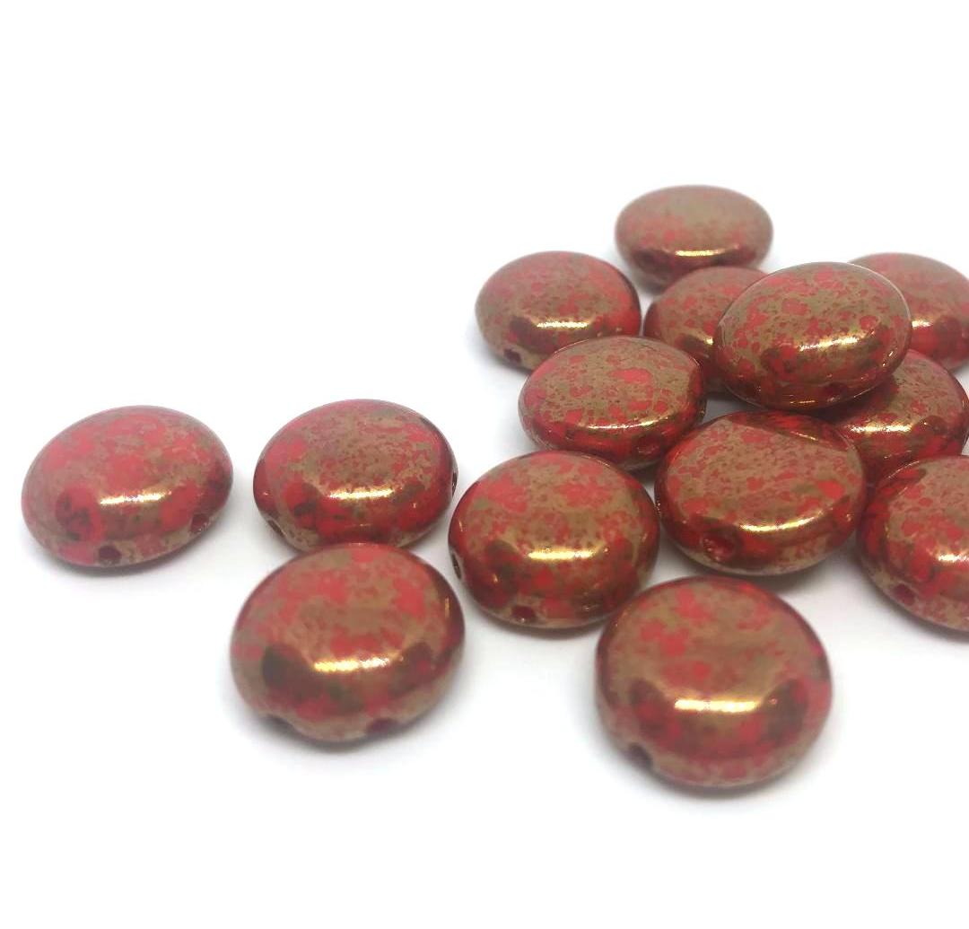 Large Preciosa 12mm Candy Bead x 5 β Red Opaque Bronze - 93180/15496