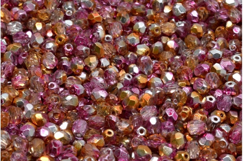 4mm Czech Fire-Polish – 00030/48216 – Pink Gold Apollo x 100