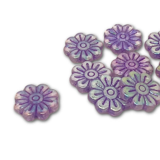 18mm Vintage Daisy Bead – Periwinkle Shimmer – Per Piece