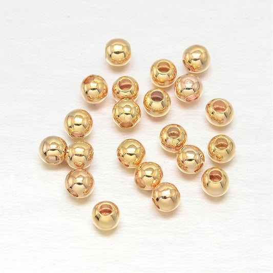 18k Gold Plated 3mm Round Beads - Pack of 50
