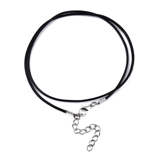 Waxed Cotton Cord Necklace - 18 Inch - Black