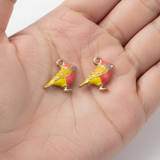 Gold Plated 3D Enamel Canary Charms 14x17mm - Pack of 2