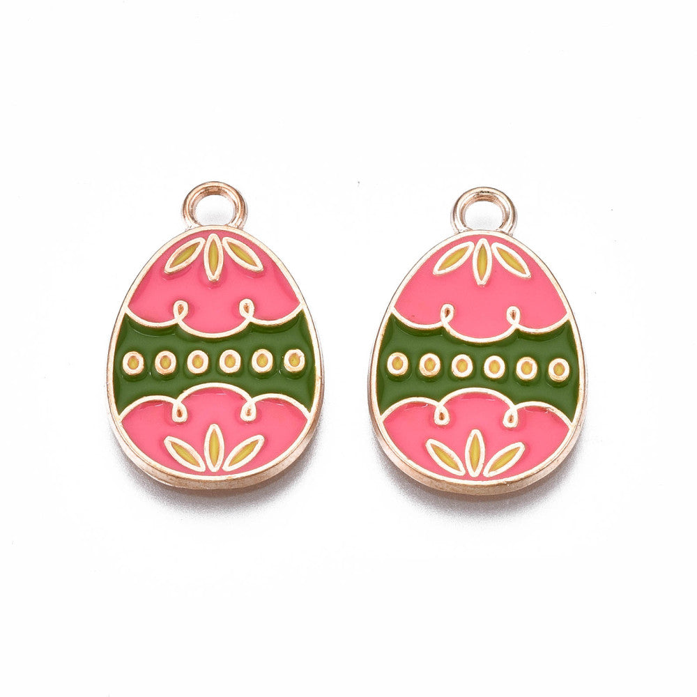 Gold Plated Enamel Easter Egg Charms 22x14mm - Pack of 2 - Pink