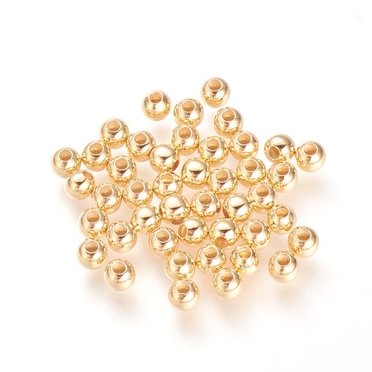 18k Gold Plated 4mm Round Beads – Pack of 50