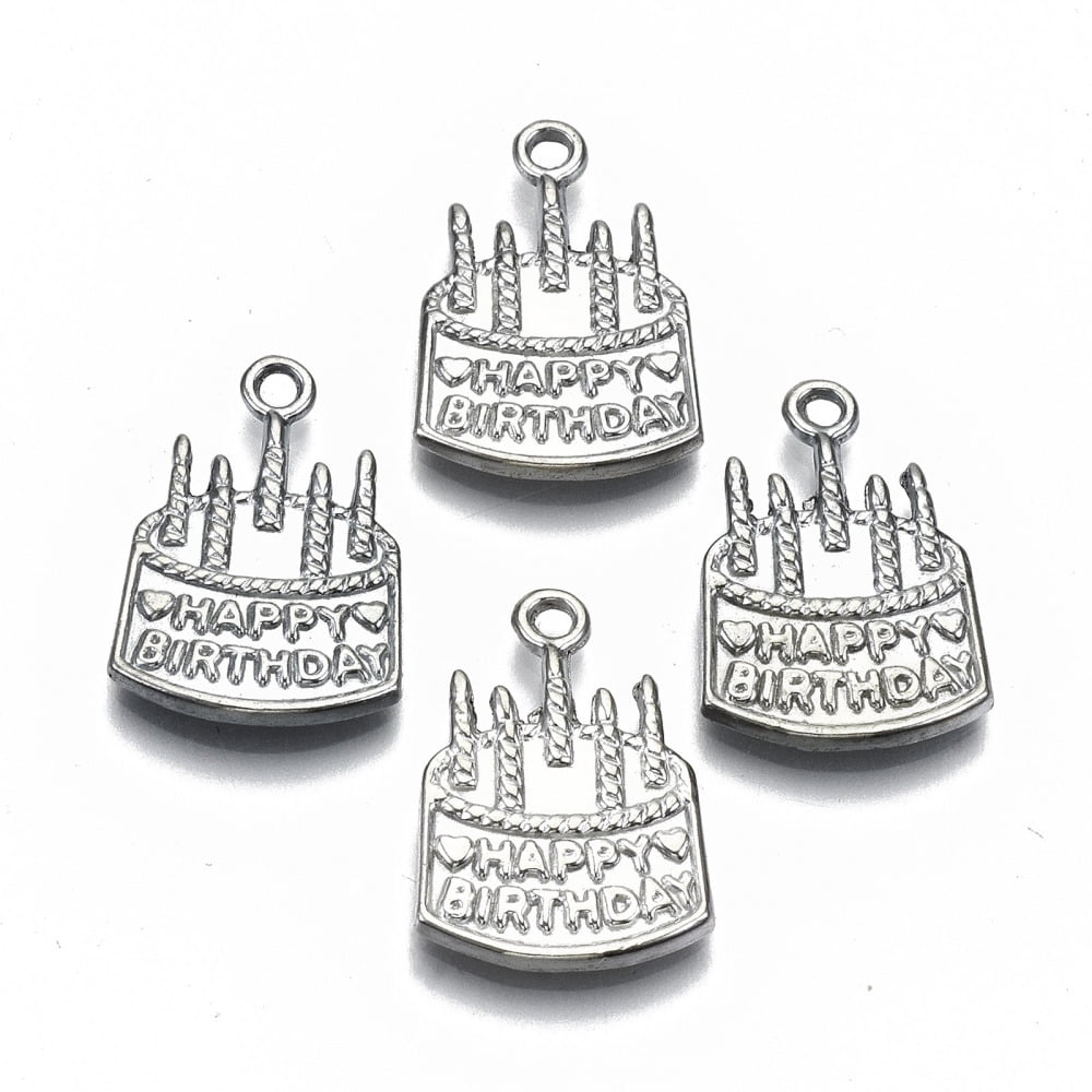 Silver Plated Birthday Cake Charm 22x15mm - Pack of 4
