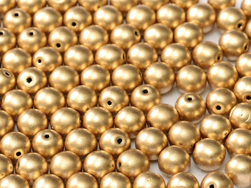 4mm Pressed Glass Round Beads - Pack of 100 - Light Gold Matte