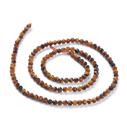 3mm Natural Tigers Eye Faceted Round Strand - Approx 125 Beads