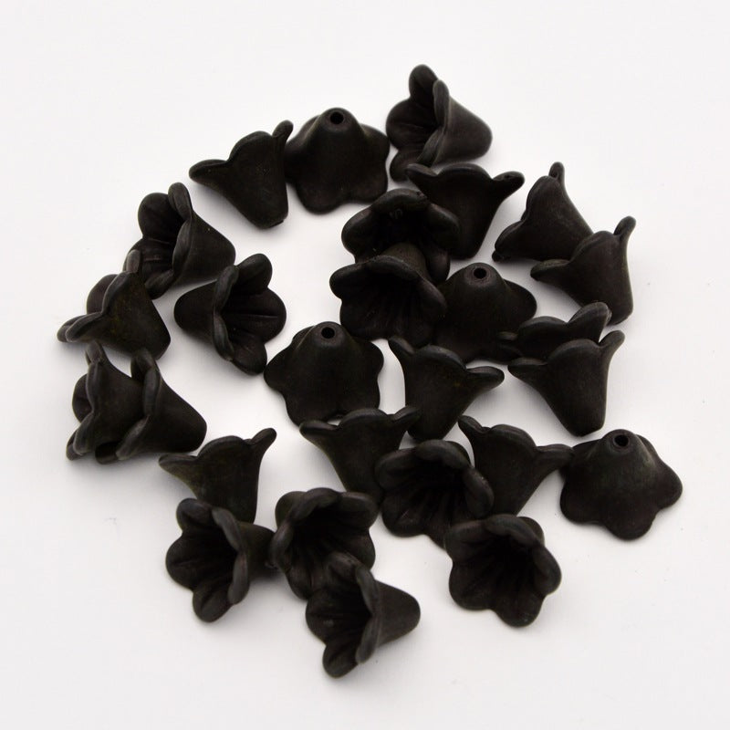 Small Black Frosted Lily Flower Bead 14x10mm β Pack of 10