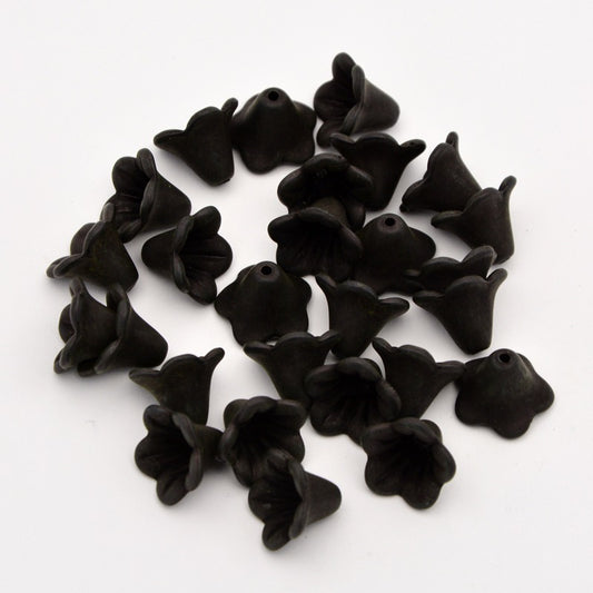 Small Black Frosted Lily Flower Bead 14x10mm – Pack of 10