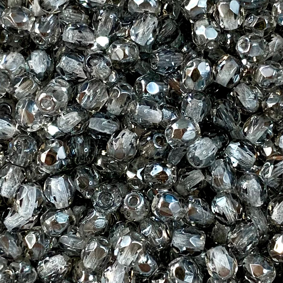 4mm Czech Fire Polish Beads - 00030/27901 - Crystal Velvet x 100