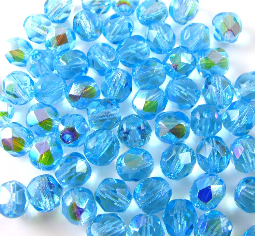 6mm Czech Fire Polish – 60010/28701 – Aquamarine AB x 100