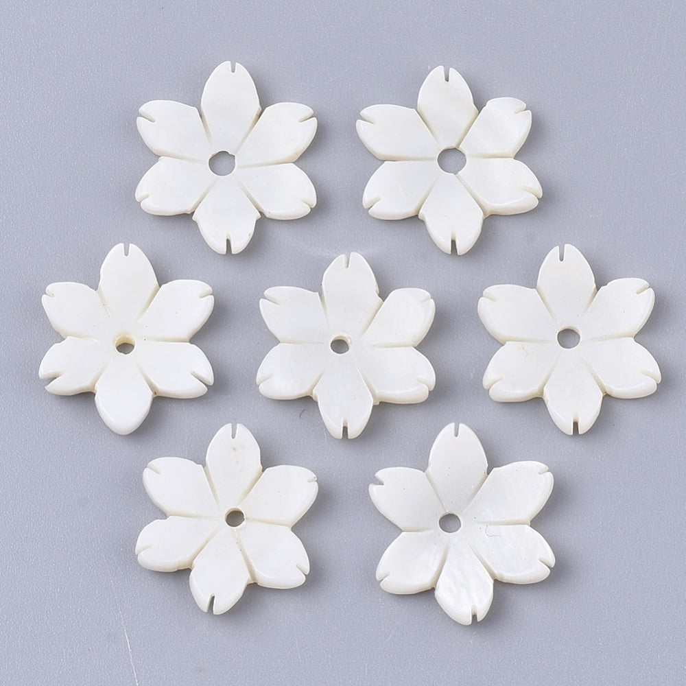 Hand Carved Mother of Pearl Daisy Button 15mm - Priced Per Piece