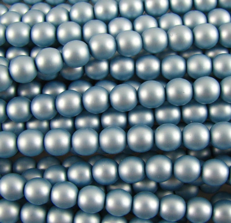 4mm Czech Round Glass Pearl Strand of 55 – 70136 – Frosted Pale Blue