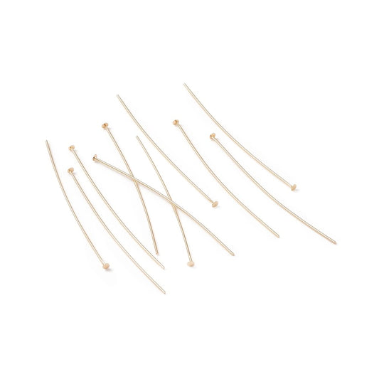 50mm (2 Inch) 14k Gold Plated Headpins - Pack of 50
