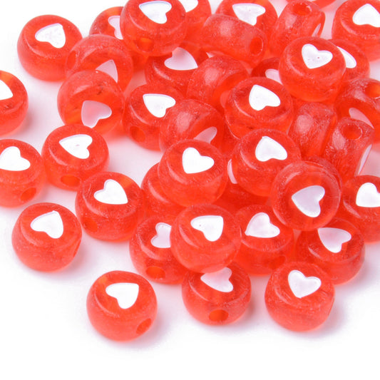 Red Acrylic Heart Beads 7×3.5mm – Pack of 20