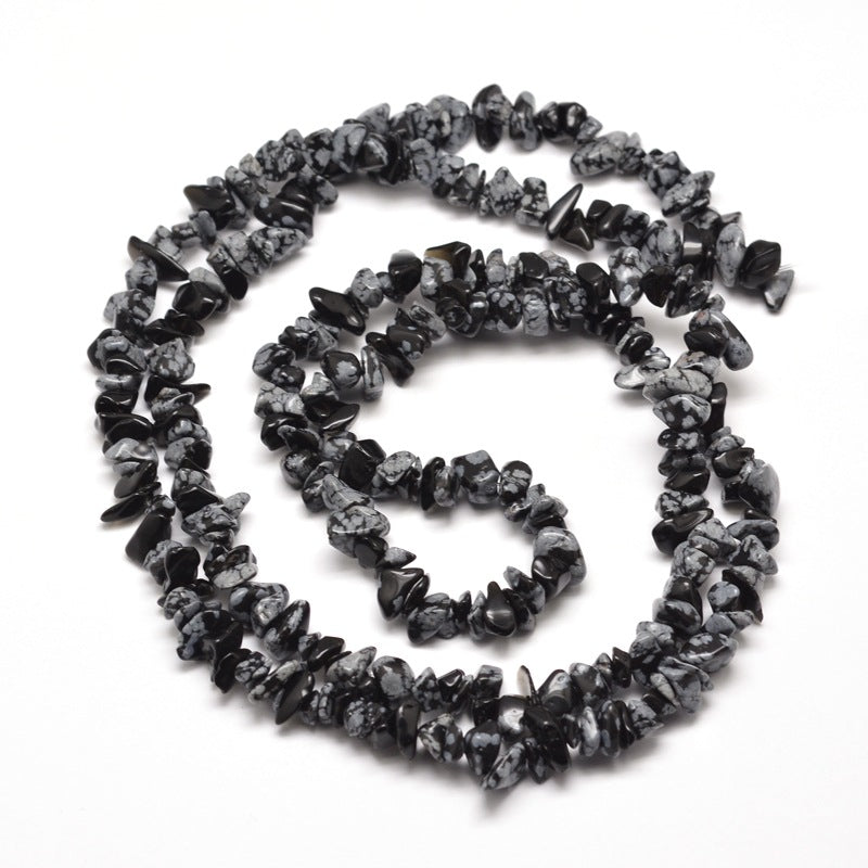 5x8mm Natural Snowflake Obsidian Gemstone Chip Strand - 39cm Strand