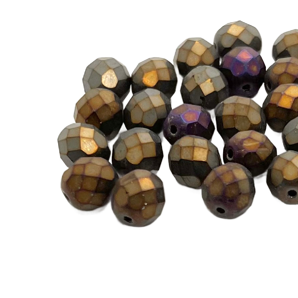 8mm Czech Fire Polish – 23980-84100-21415 – Matte Jet Nut Iris x 25