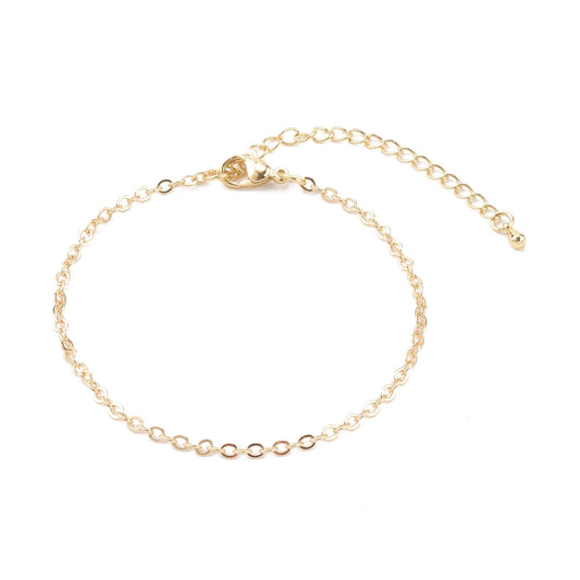 18k Gold Plated 7.5 Inch Charm Bracelet (links 3×2.5mm) with extension chain