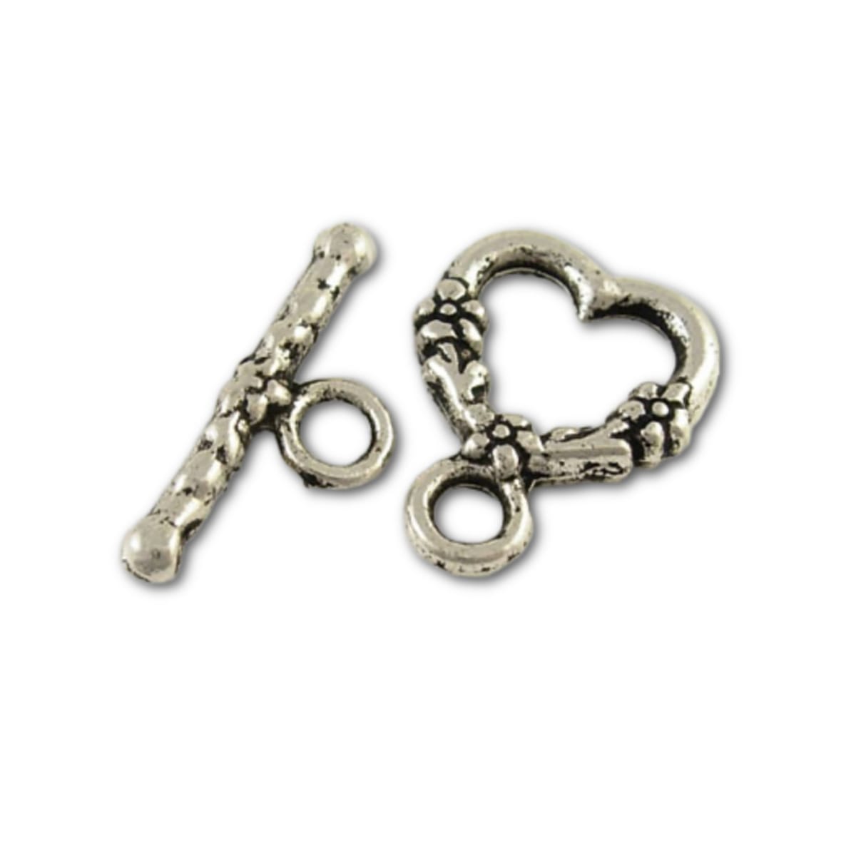 Silver Plated Antiqued Heart Toggle 18.5x14mm