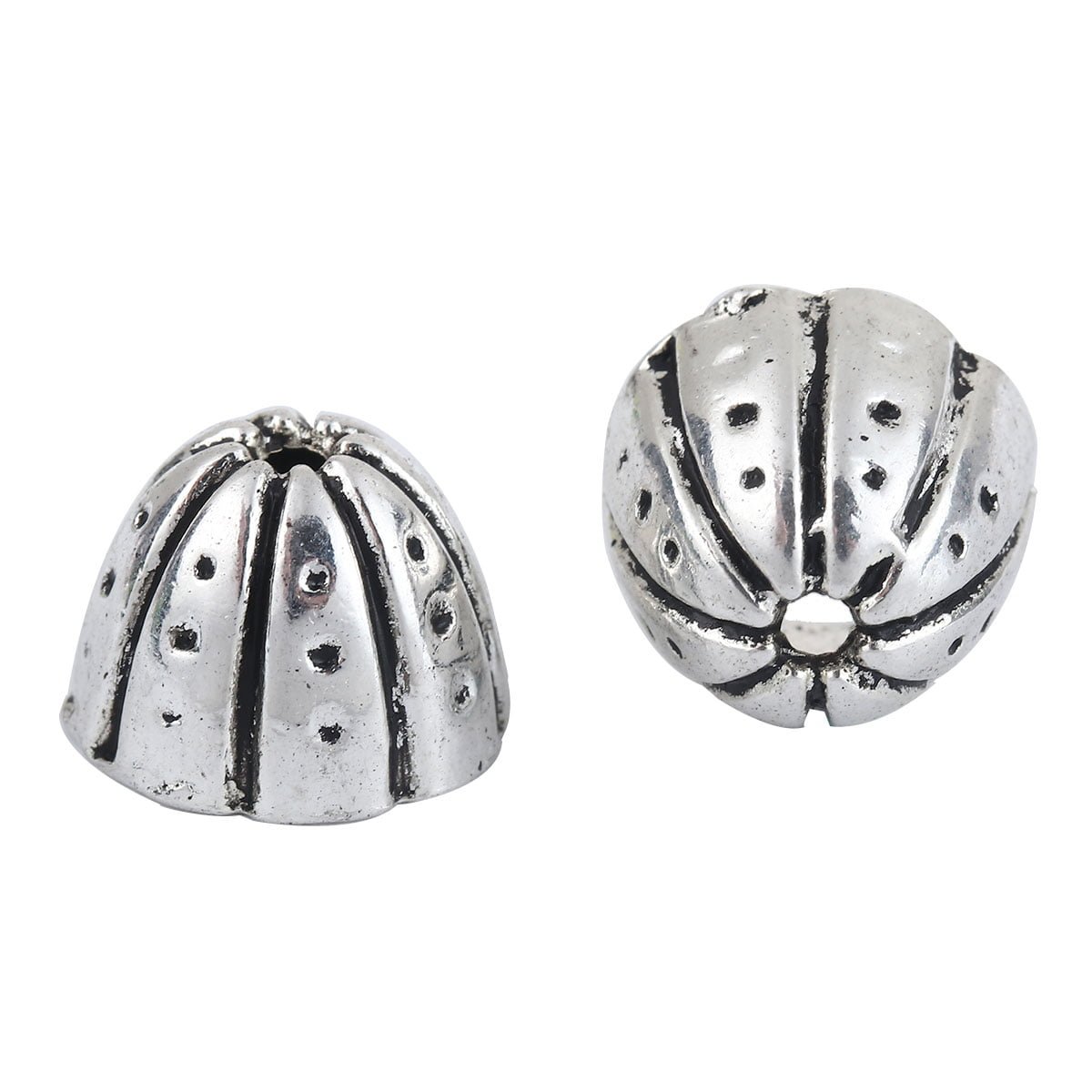 Antique Silver Patterned “Melon” End Caps 12x8mm