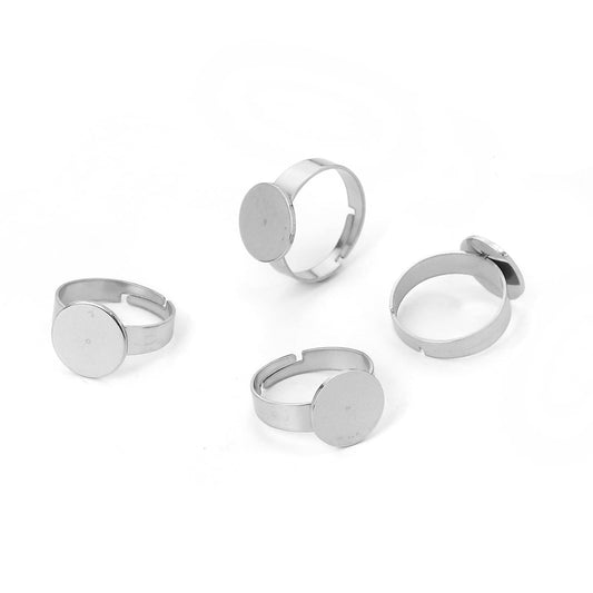 Silver Tone Flat Pad Adjustable Ring – Pack of 1