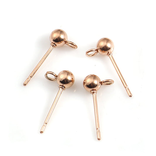 Rose Gold Plated Earring Ball Post with ring incl backs – 5 Pairs
