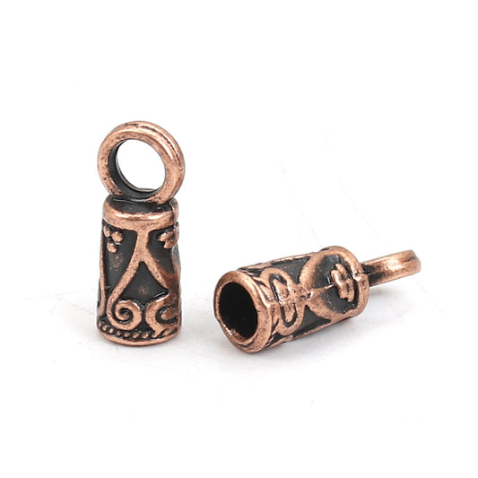 Antique Copper Decorated Cord Ends 14x5mm – per pair