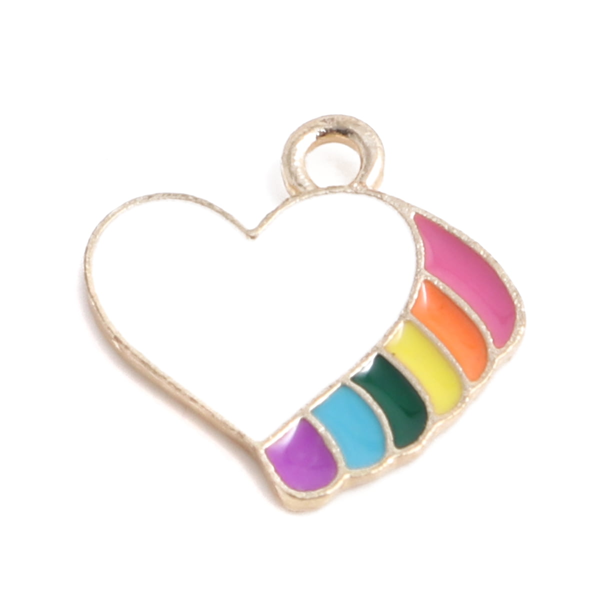 Gold Plated Enamel Heart and Rainbow Charm 18x18mm β Pack of 2