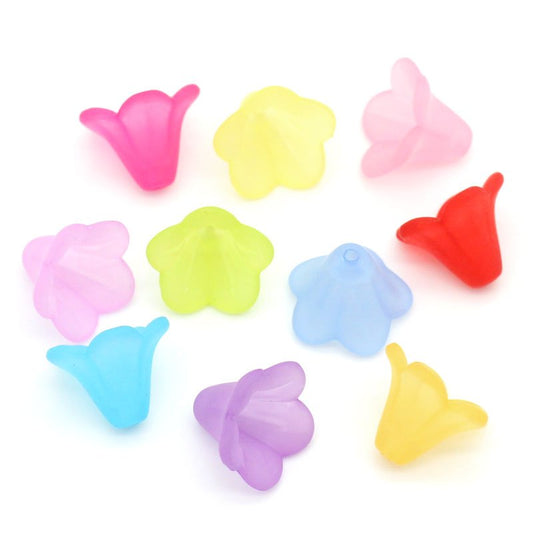 Small Multi Colour Frosted Lily Flower Bead 14x10mm – Pack of 10