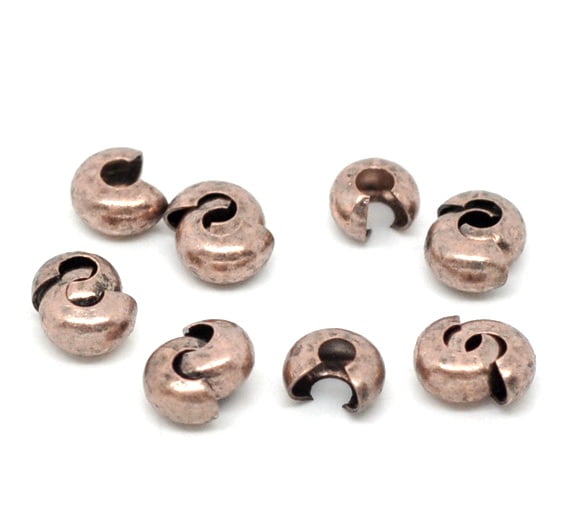 4mm Antique Copper Crimp Covers x 25