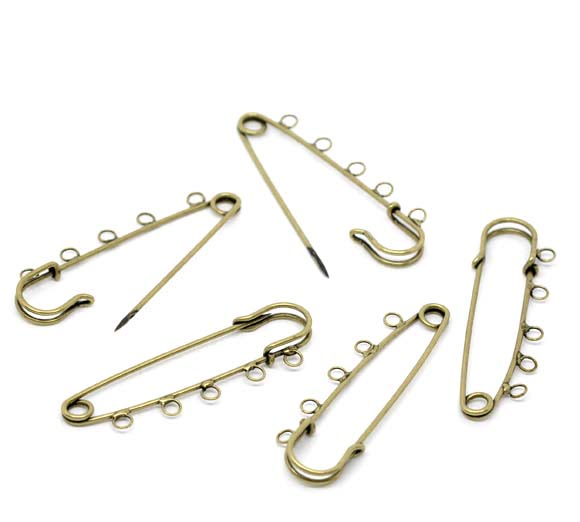 Kilt Pin with 5 Loops 70x20mm- Antique Brass