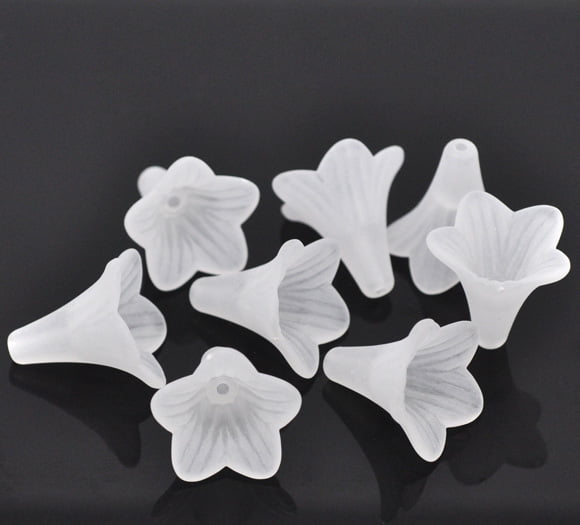 White Frosted Lily Flower Bead 22x22mm β Pack of 10