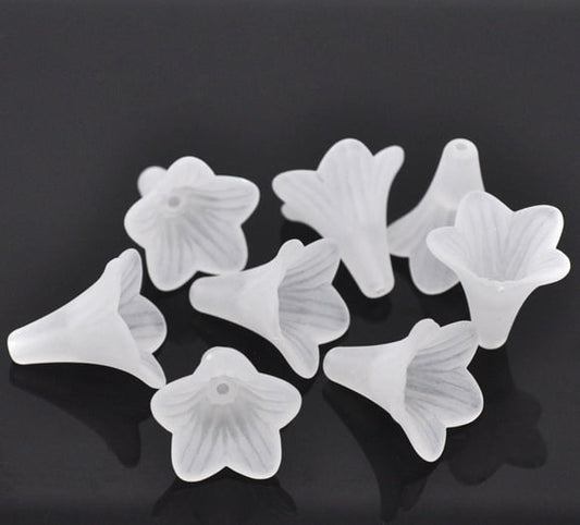 White Frosted Lily Flower Bead 22x22mm – Pack of 10