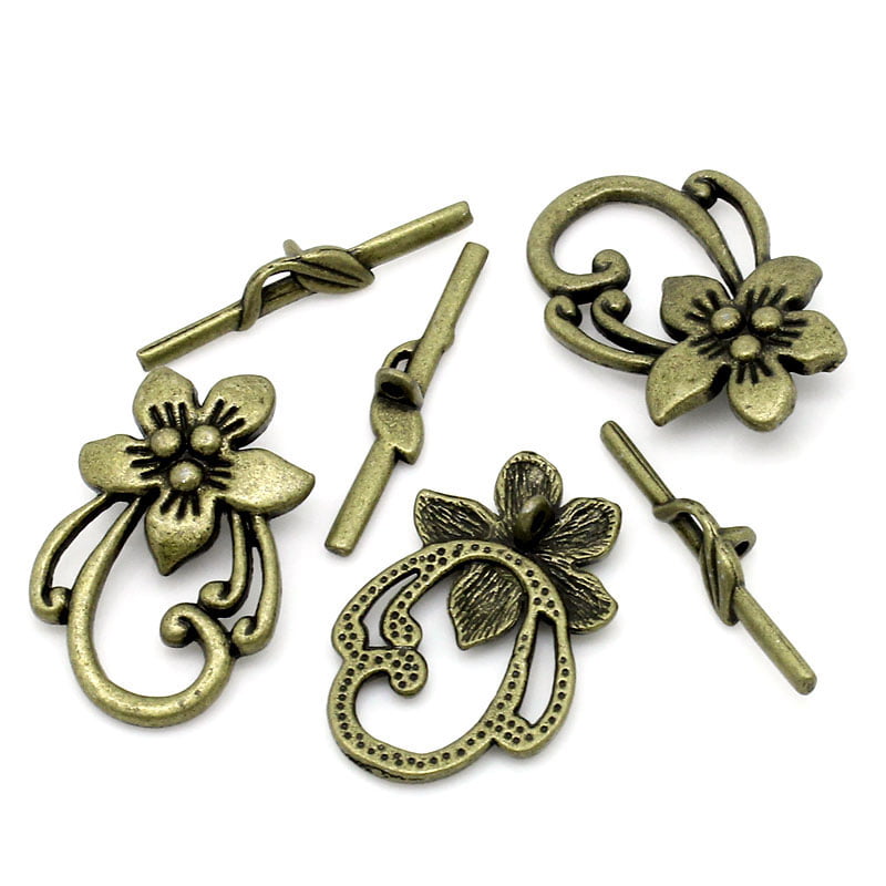 Antique Brass Large Flower Toggle 20x30mm