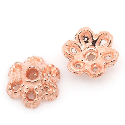 Rose Gold Plated Small Flower Bead Cap 6x2.5mm - Pack of 10