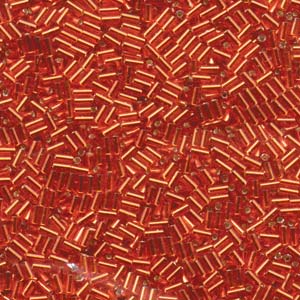 3mm Miyuki Bugle Beads (Size #1) - 7g Bag - Silver Lined Flame Red