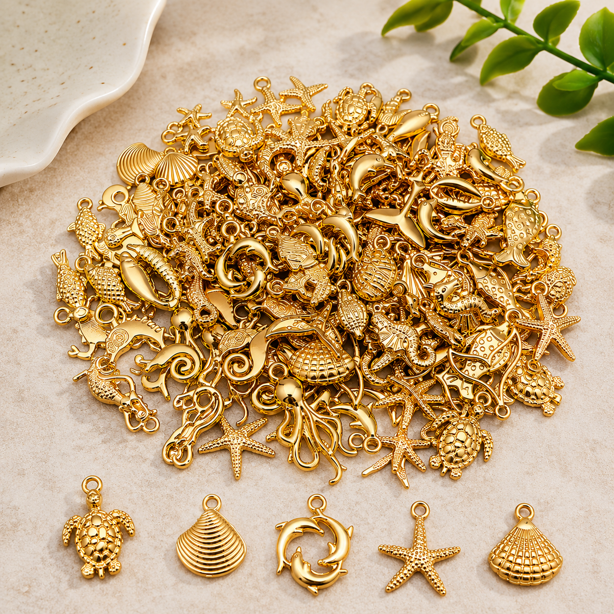 Gold Plated Ocean-Themed Charm Set (Random Assortment) Pack of 5