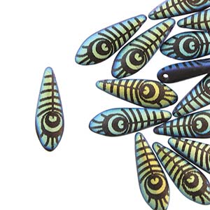 Czech Glass Dagger Beads 5x16mm - Strand of 25 - Jet Matte Laser Eye