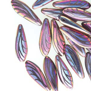 Czech Glass Dagger Beads 5x16mm - Strand of 25 - Jet Laser Wing Sliperit