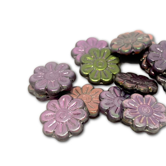 18mm Vintage Daisy Bead – Metallic Iris – Per Piece