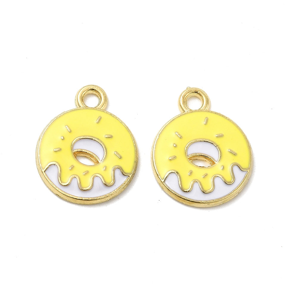 Gold Plated Enamel Donut Charm - 19x15mm - Pack of 2