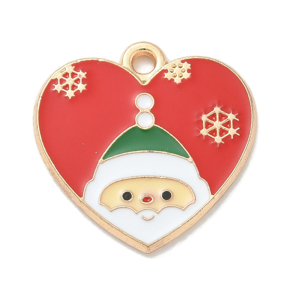 Gold Plated Enamel Santa Heart Charm - 20mm - Pack of 2