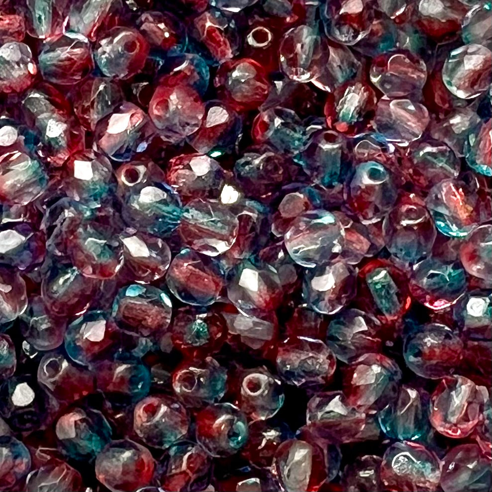 4mm Czech FirePolish β Dual Coated Fuchsia Sapphire x 100
