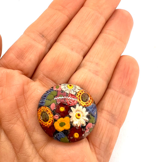 Vintage (1950s) Hand Painted Czech Glass Cabochon - 28mm (CAB2)