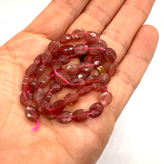 8x6mm Natural Pink Strawberry Quartz Oval Facted Bead Strand – Approx 45 Beads